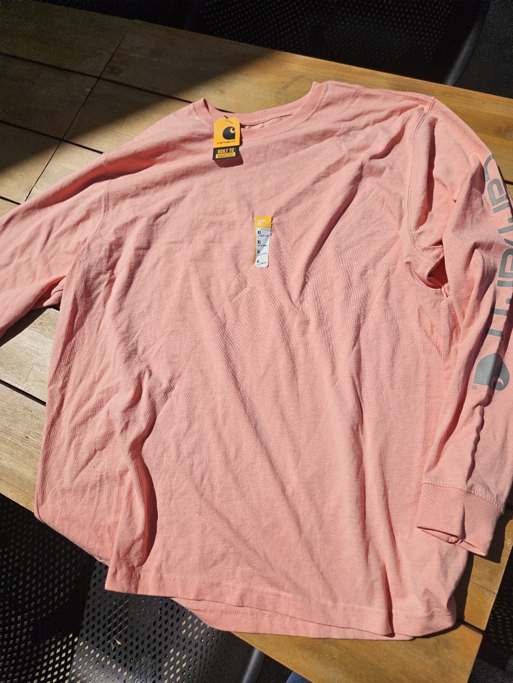 Carhartt Coral Pink Long Sleeve Tee with Sleeve Logo
